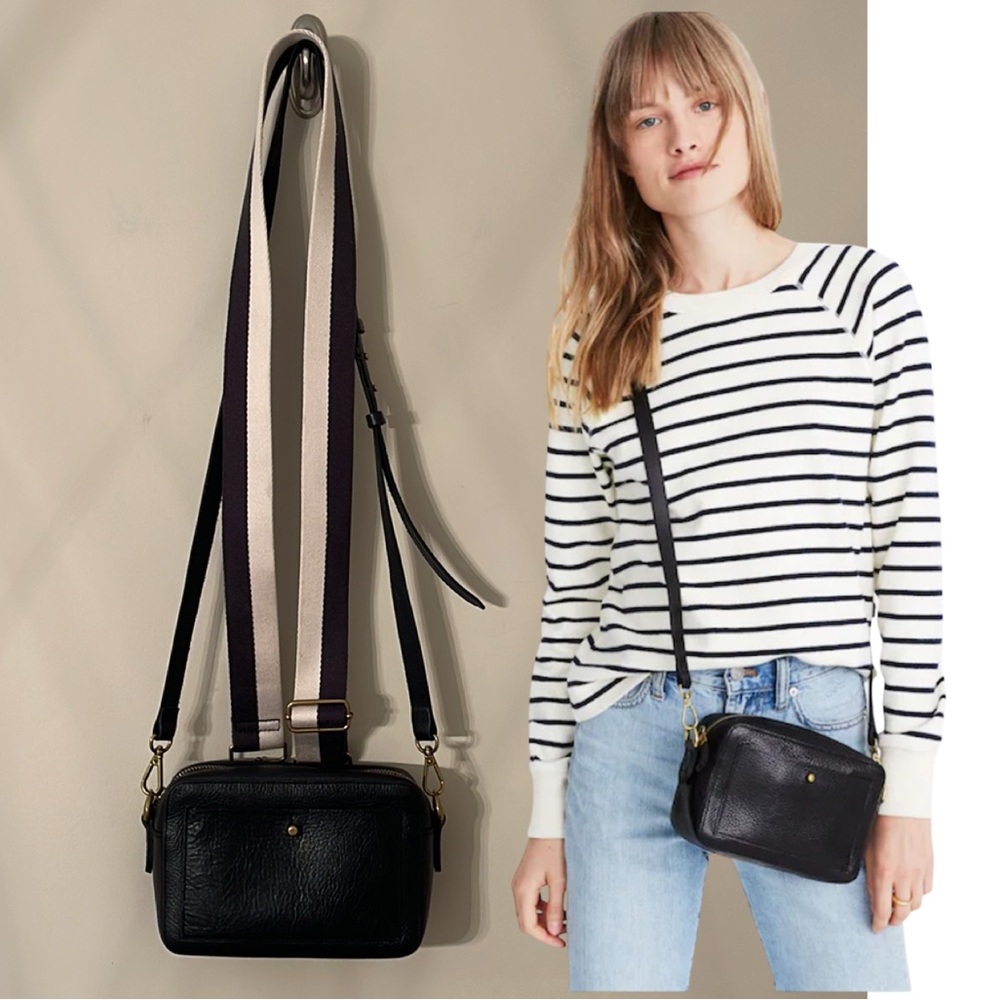 Madewell Transport Camera Bag Black Leather Crossbody Bag with Two Straps - Picture 3 of 17
